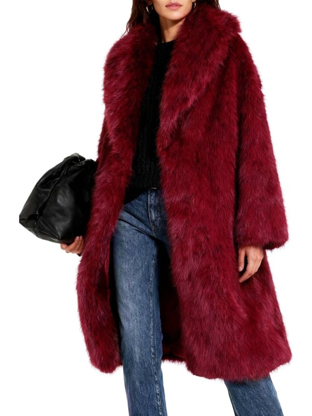 Cozy Long Faux Fur Coat with Fluffy Lapel, Open Front Jacket for Women